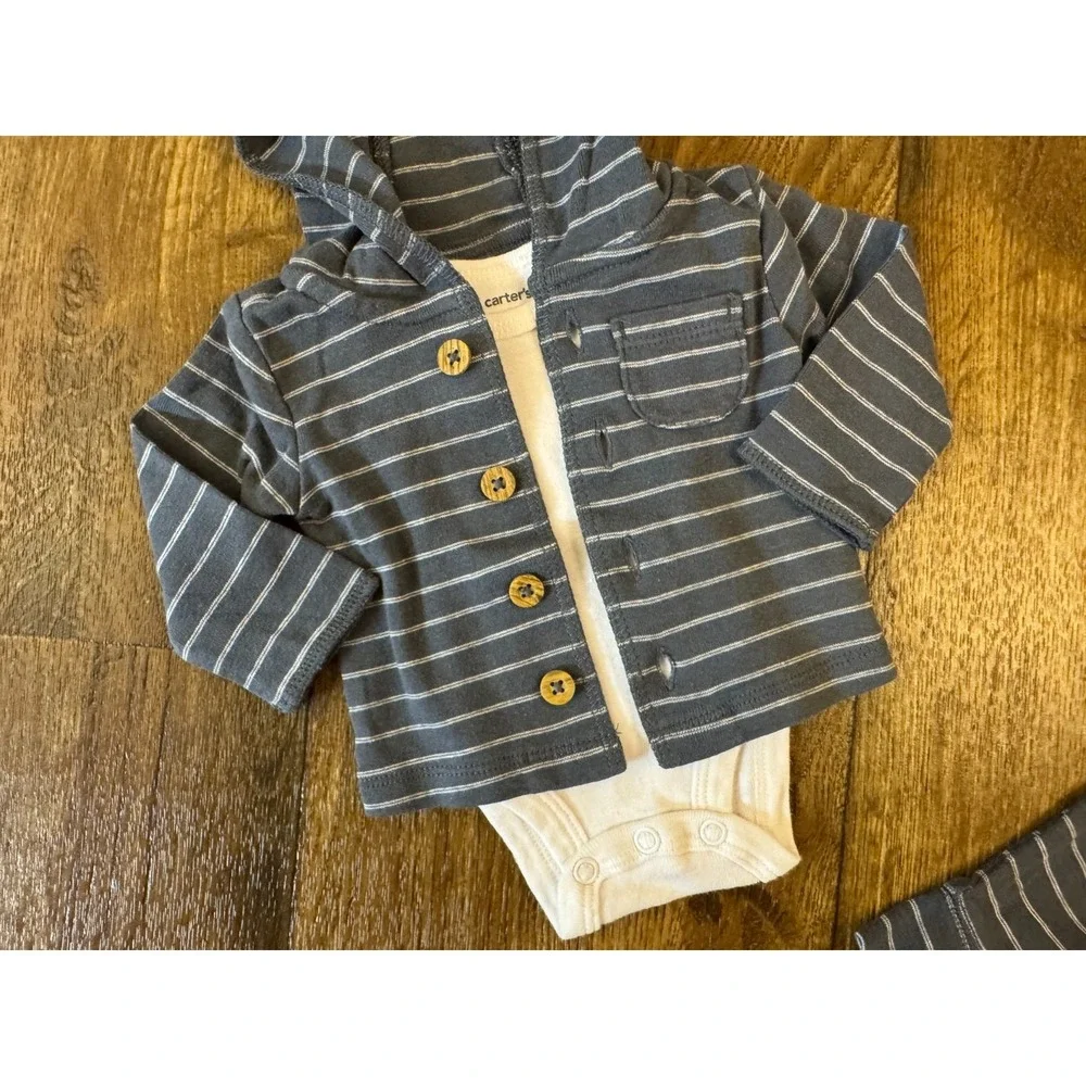 Carters Preemie Baby Outfit Boy 3 Piece Set Bodysuit Pants Jacket Button Striped